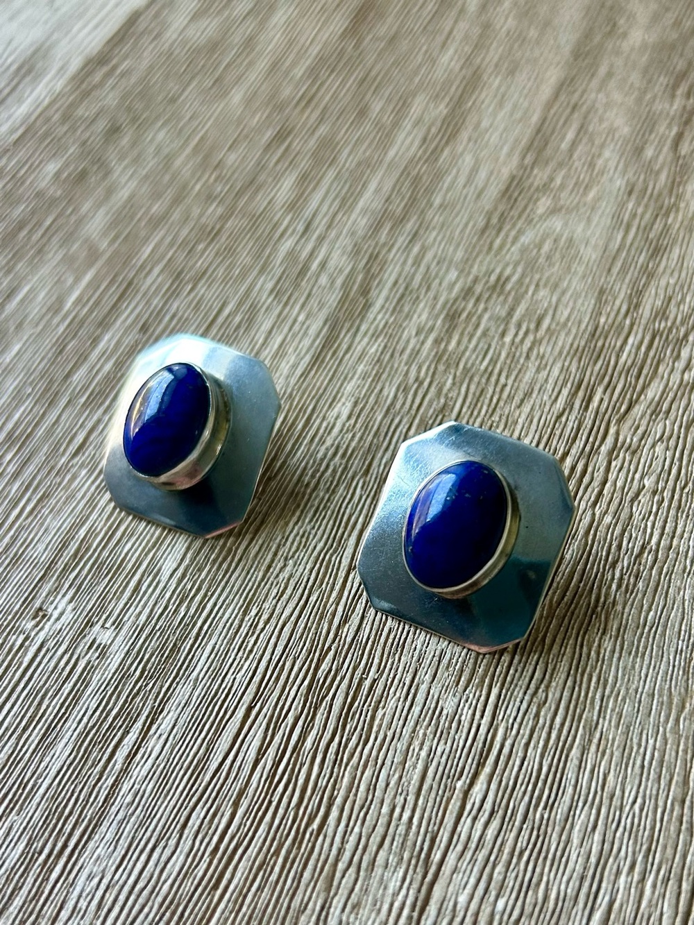 Southwestern Cobalt Blue Lapis Lazuli & Square Sterling Silver Earrings Vintage